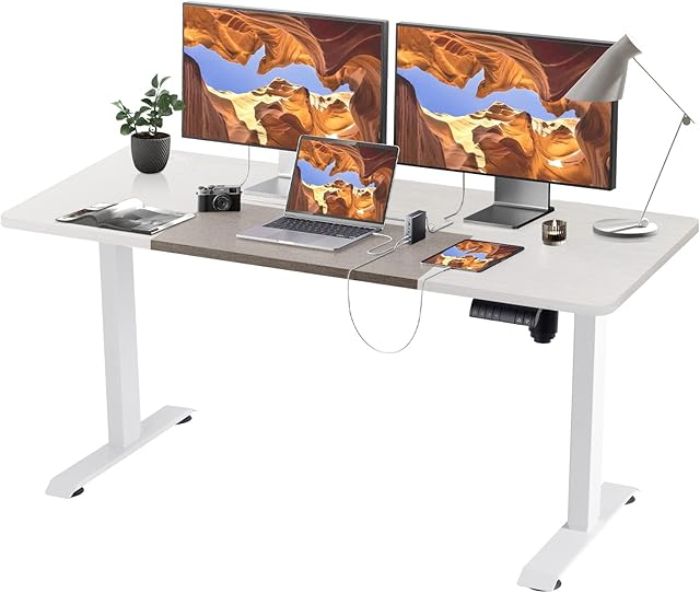 Devoko Electric Standing Desk, 140 x 70 cm Adjustable Height Desk, Home Office Sit Stand Up Desk (White)