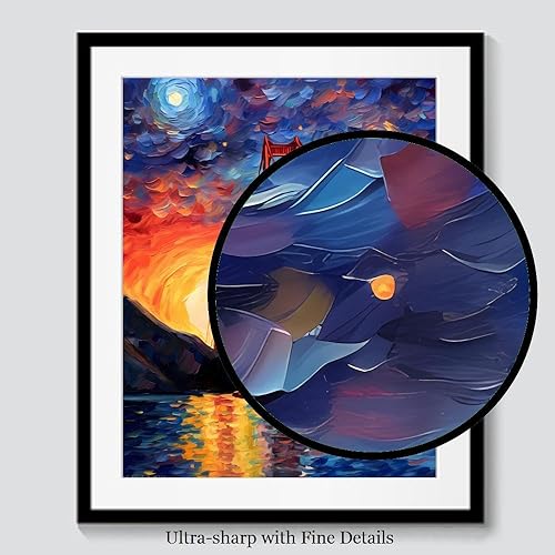 Miniatura 6 de Bestbuddy Pet 8X10 Noche estrellada sin marco Puente Golden Gate San Francisco Landmark California Tourist World Tour Familiar Pintura al óleo