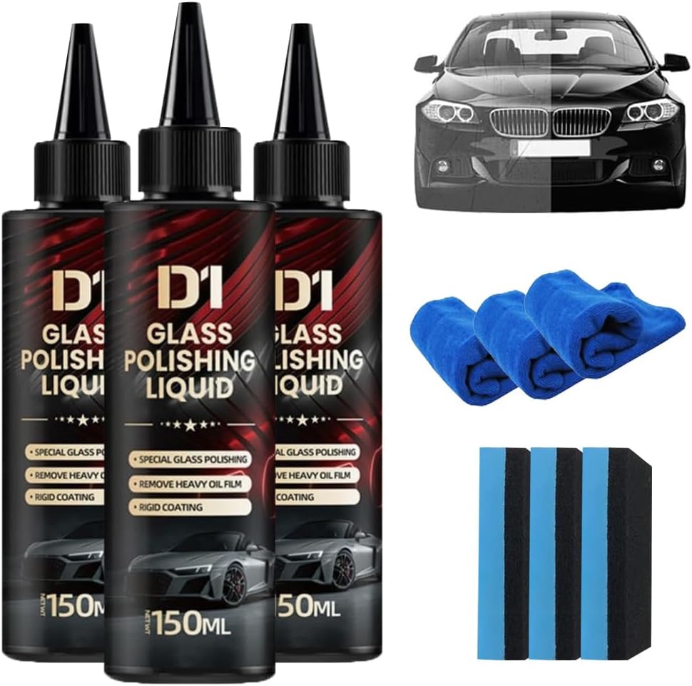 3PC D1 Glass Polishing Liquid - Liquid Glass Car Polish & Anti-Fog Hydrophobic Coating Spray,D1 Car Polishing Spray Compound to Remove Wiper Marks, Waterspots & Oil Film