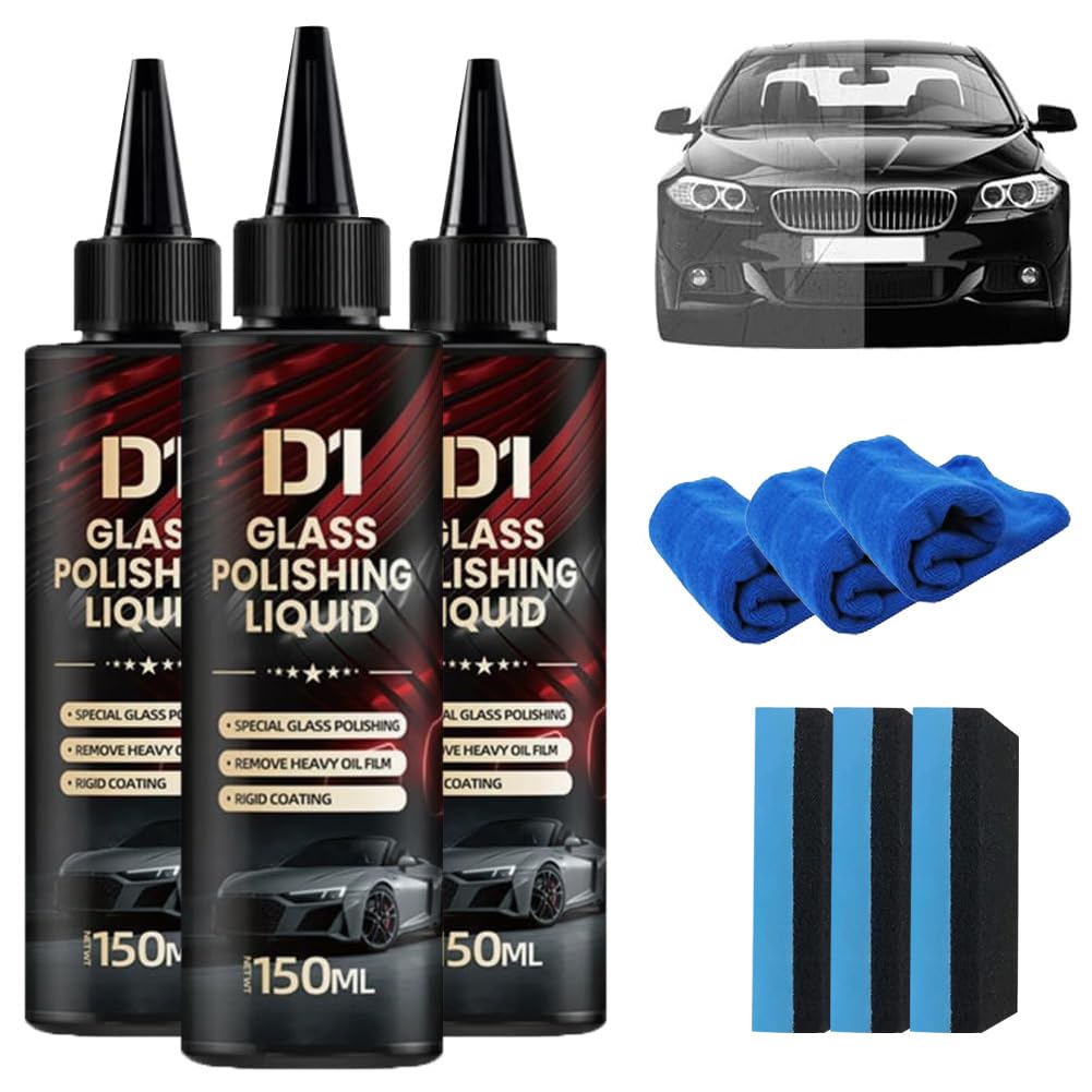 3PC D1 Glass Polishing Liquid - Liquid Glass Car Polish & Anti-Fog Hydrophobic Coating Spray,D1 Car Polishing Spray Compound to Remove Wiper Marks, Waterspots & Oil Film