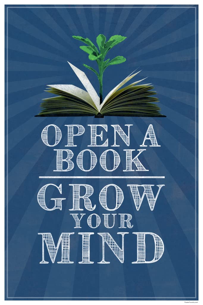 Library Posters Open A Book Grow Your Mind Literature Poster Classroom Elementary Literature School Cool Wall Art Print 12x18
