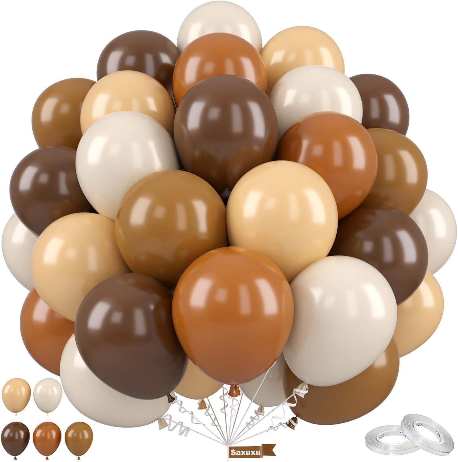 Saxuxu Brown Balloons, 12 Inch Neutral Balloons, Retro Coffee Brown Apricot Sand White Balloon Nude Latex Balloon Helium for Wedding Fall Baby Shower Thanksgiving Cowboy Theme Birthday Decorations