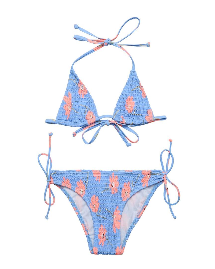 Snapper Rock Girls' Beach Bloom Shirred Triangle Bikini (Big Kids), Blue