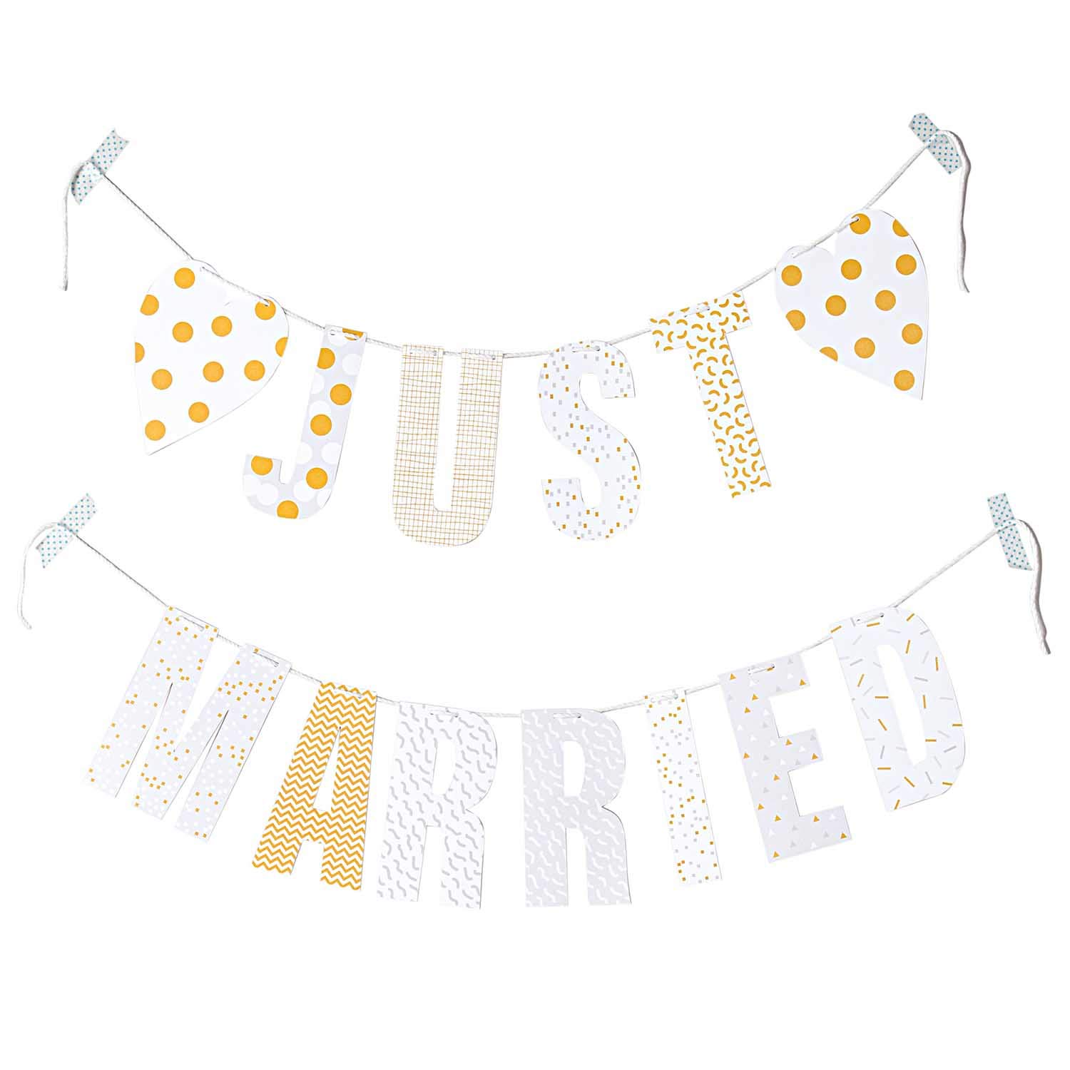 Ghirlanda Per Matrimonio JUST MARRIED In Carta Kraft | DISOK 7118 | 11 Bandiere Con Nastro Organza - 6