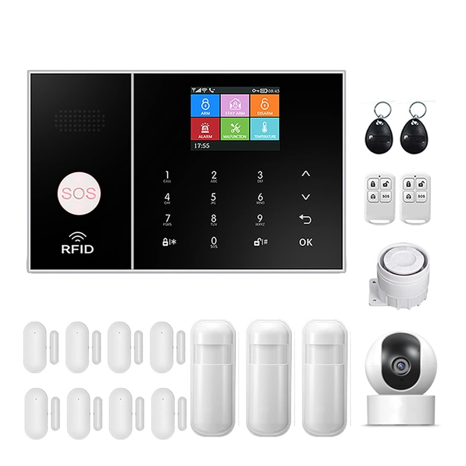 Sistema de Alarma, El de Alarma Seguridad Tuya gsm Funciona con la cámara IP del Sensor Ventana Puerta Humo Detector Movimiento antirrobo hogar(L)
