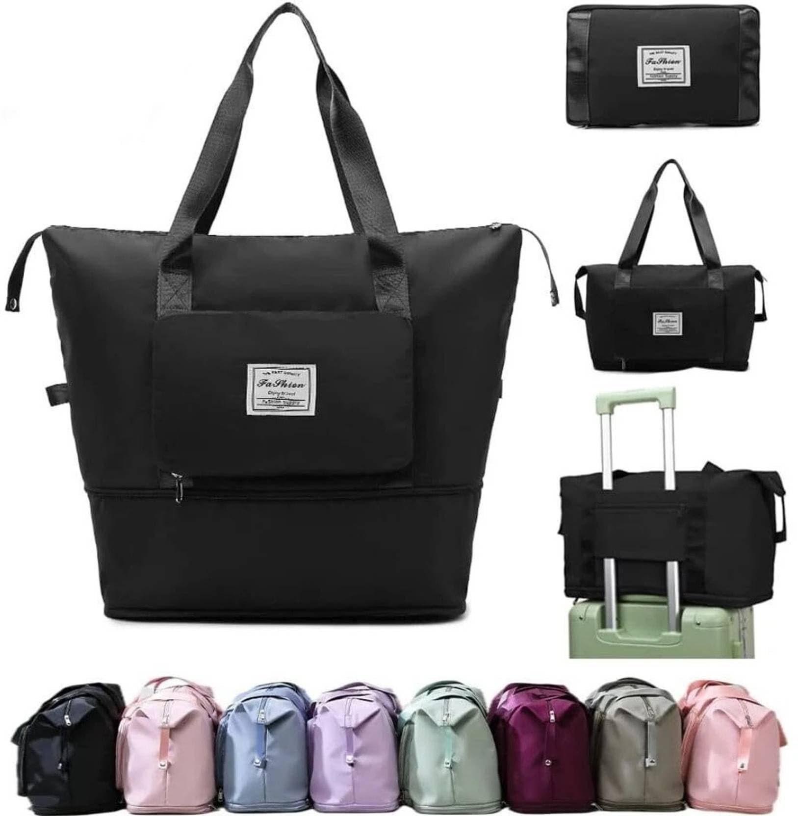 Duffle Bag for Travel, 40L Canvas Travel Duffel Bags for Men Women, Water Resistant Overnight Weekender Bag with Toiletry Bag & Shoe Compartment, Carry on Luggage Bag for Travel, Gym (Black)-image-24