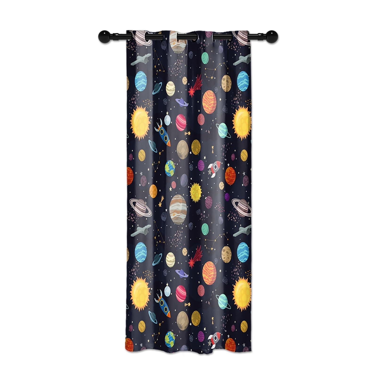 YongFoto 107x160cm Espacio Cortinas opacas para dormitorio Dibujo a mano Planeta Cohete Espacio exterior Galaxia Cortinas con ojal Sala de niños Sala de Guardería Cortinas con ojales Conjunto de hogar