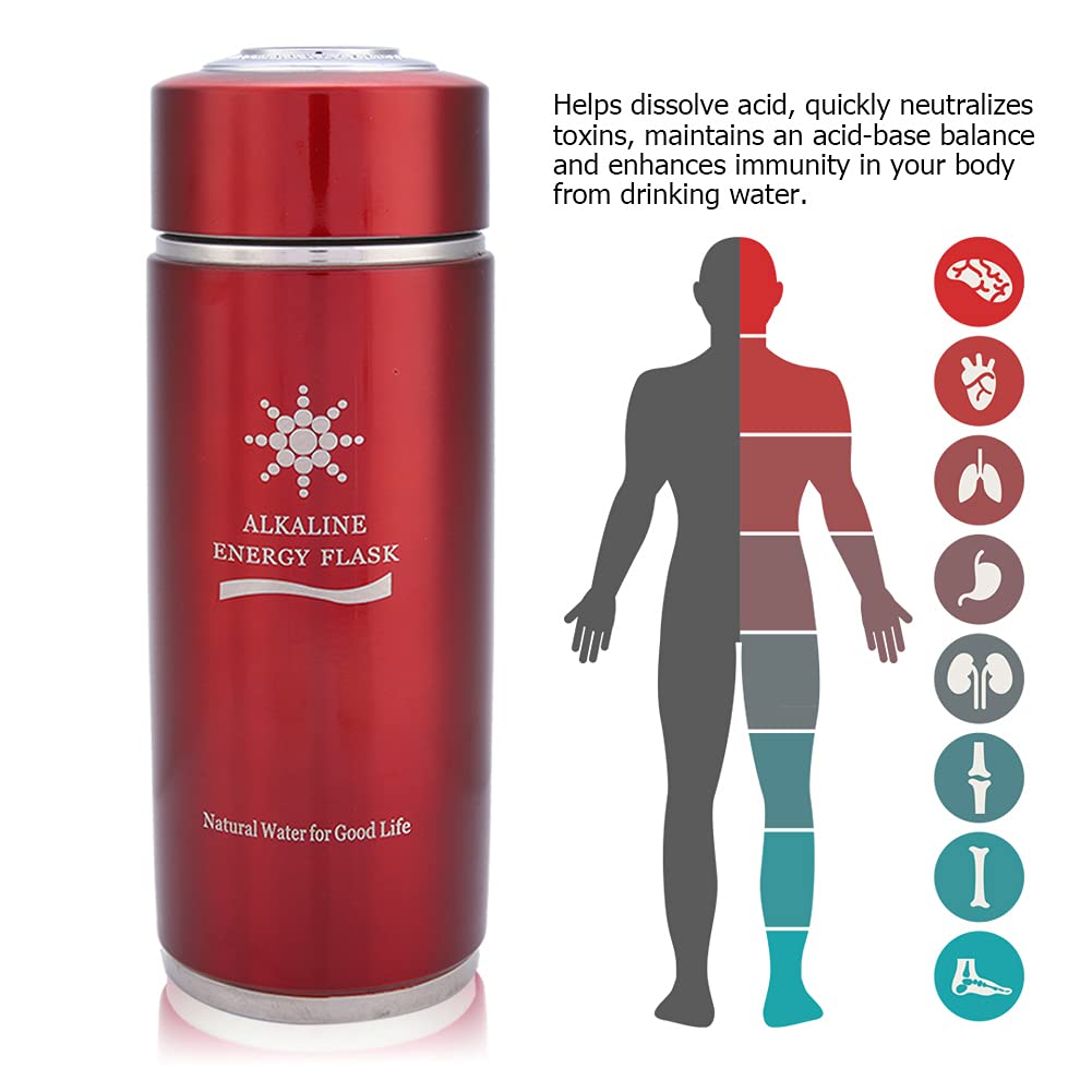 Bouteille alcaline Nano Bouteille d'énergie Acier inoxydable Bouteille d'eau alcaline portable Nano Balance Bio Energy Lonizer Cup Piston (argent) (rouge)