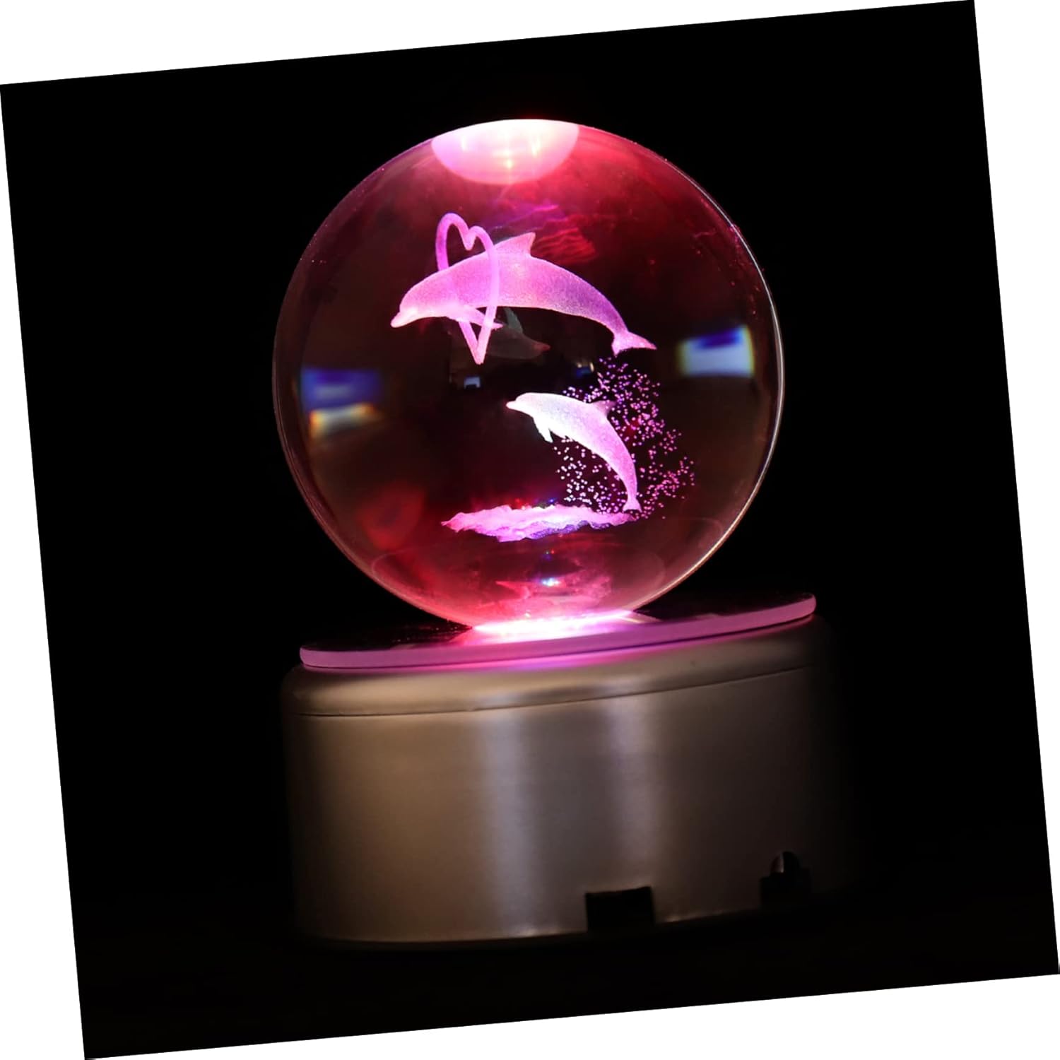 Luminous Dolphin Crystal Ball with Rotating USB Base Colorful Light Home Decor for Adults Unique Dolphin Lovers and Festivals