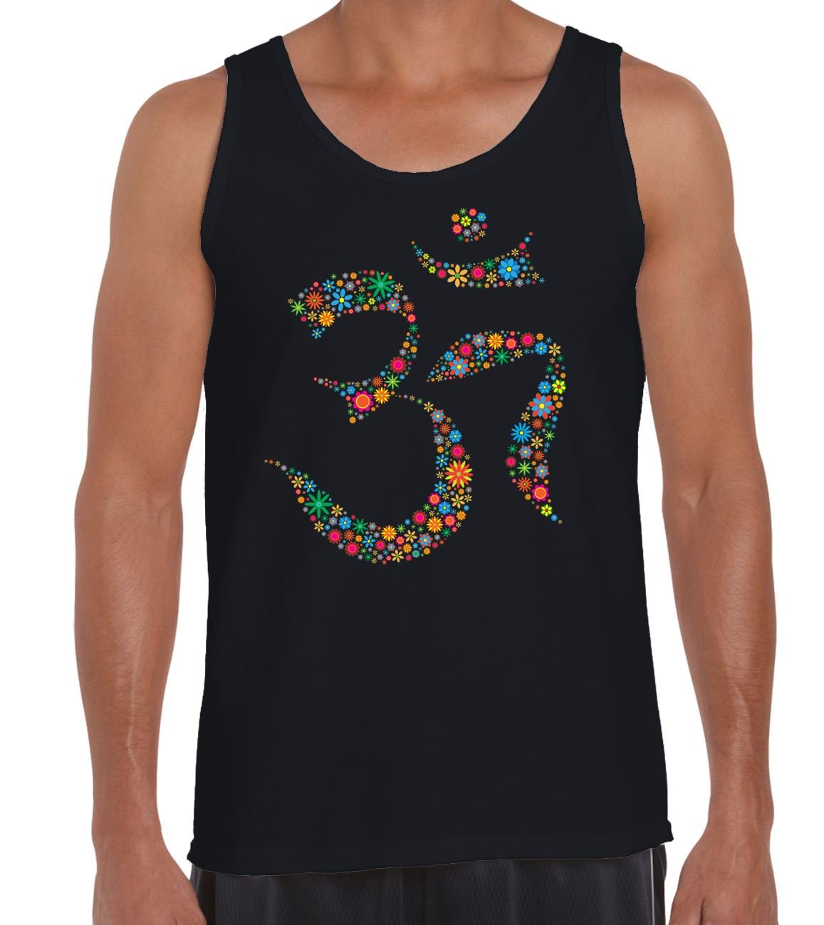 Tribal T-Shirts Mens Floral Om Symbol Yoga Vest Top (2XL, Black)