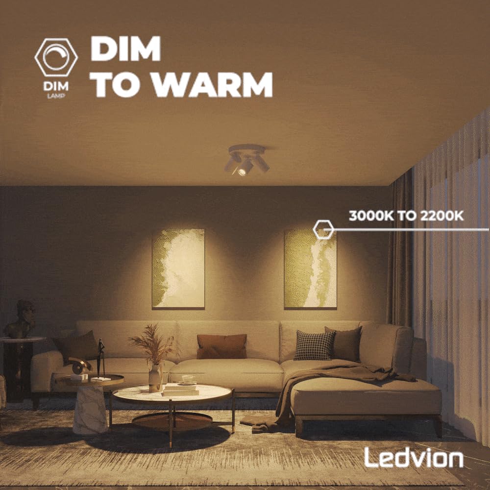 Ledvion - 10X Spots LED GU10 Dimmables Dim-Warm, 5W, 2200-3000K, 345 Lumens, Verre Complet, Économe en Énergie