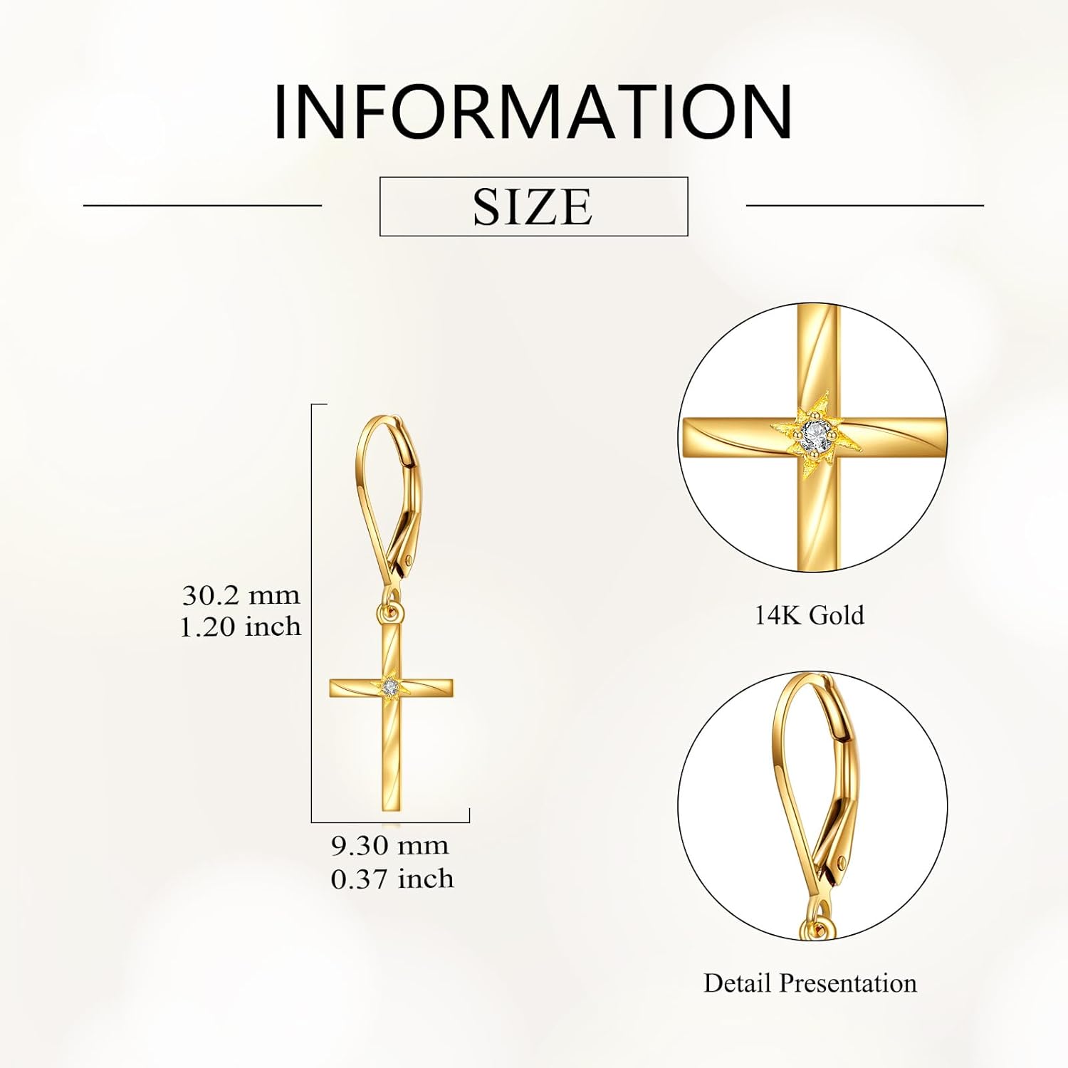 DOVRAN 14K Real Gold Cross Earrings for Women Solid Yellow Gold Religious Leverback Earrings Faith Jewelry Gifts for Wife Mom