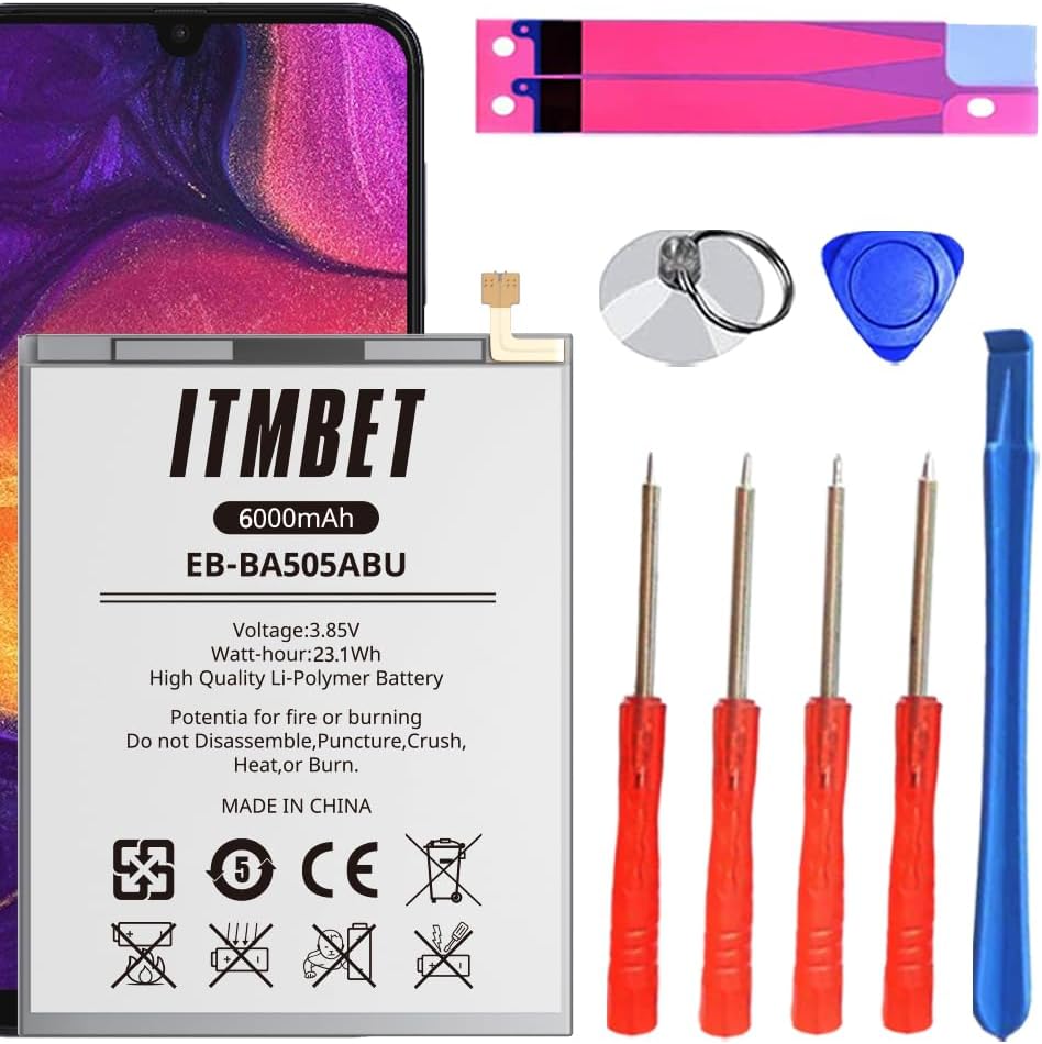 Battery for Samsung Galaxy A50, [6000mAh] Upgraded 2024 New 0 Cycle Battery Replacement for A505F /A30 SM-A305 /A20 A205FN A202F /A30s SM-A307,EB-BA505ABU with Professional Replacement Tool Kits