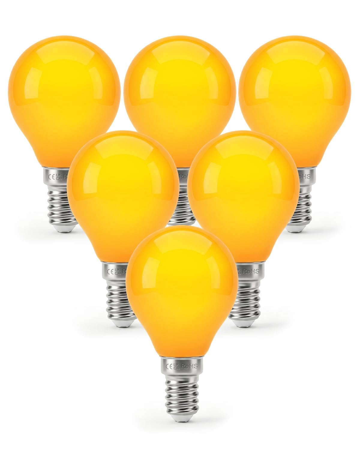 Lustaled Amber Light Bulbs 2000K, E14 4W G45 Golf Ball Small Screw Yellow Soft Warm Sleep Bulb Blue Light Blocking for Bedroom,Healthy Sleep, Baby Nursery Light, Night Light, Decoration, 6PCS