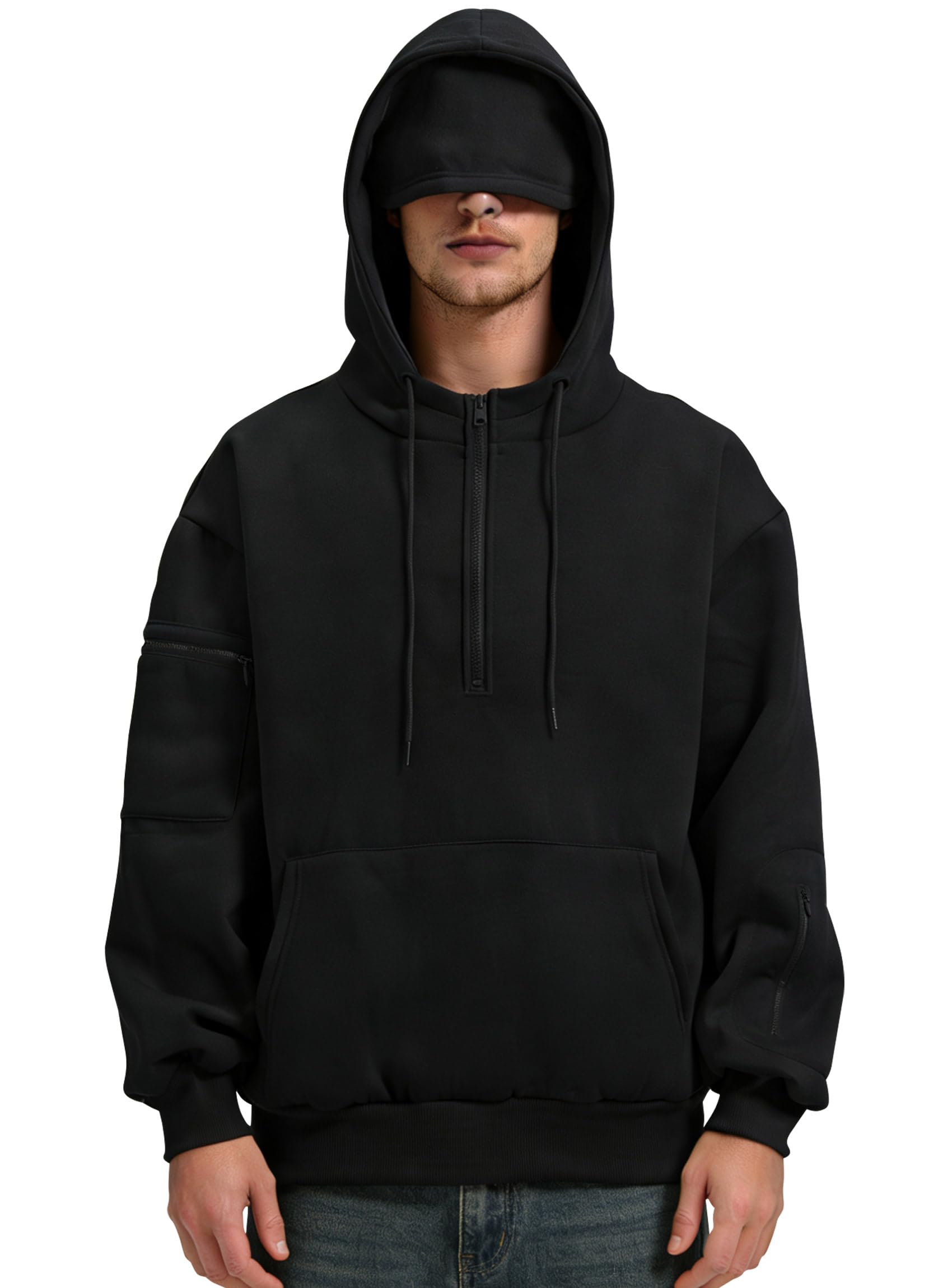 Uomo Felpa con Cappuccio Pile con Maschera per Gli Occhi Pullover | Felpa Uomo Autunno Inverno Calda da Viaggio