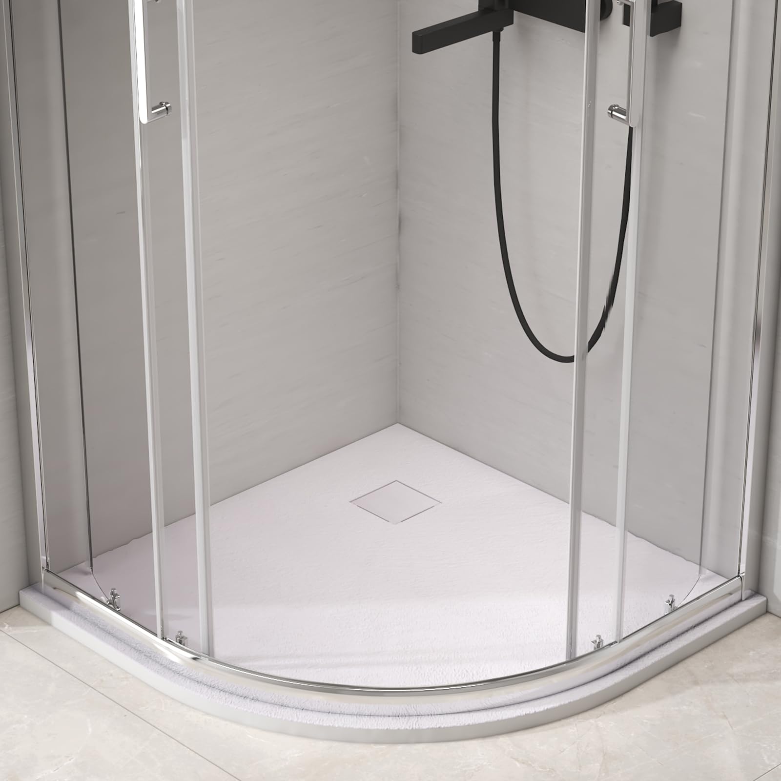 EMKE Shower Tray, 80 x 80 cm, Quarter Circle, Flat, Non-Slip, Can Be Cut to Size, White