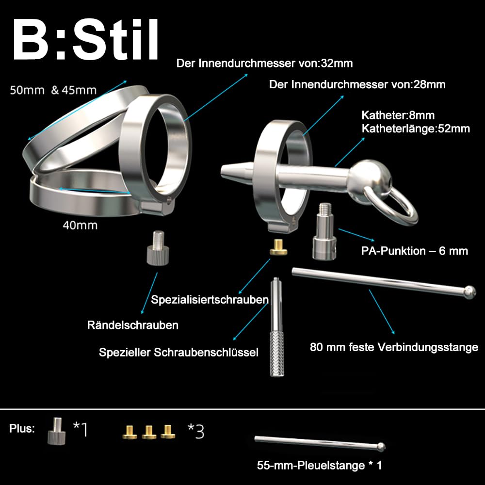 2024 Edelstahl Peniskäfig Keuschheitskäfig Mit Metall Katheter Harnröhrendilatator Cock Cage SM Keuschheitsgürtel Cockring Extrem Bondage Keuschheit Sex Spielzeug für Männer (A Stil:Ring⌀50mm)