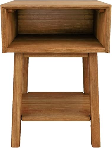 Miniatura 61 de Plank+Beam Mesa auxiliar de madera con almacenamiento, mesas auxiliares modernas de mediados de siglo para sala de estar, mesita de noche pequeña de