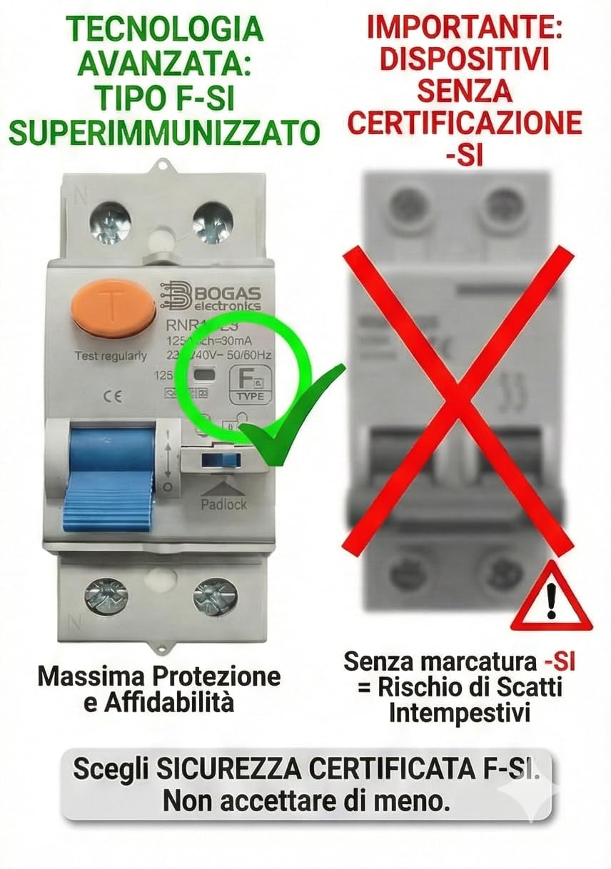 Differenziale Type F-SI |40 ampere|30mA|2 poli (N+F)| con certificazioni ufficiali e C E | (Type F-SI riarmante 40A 30mA)