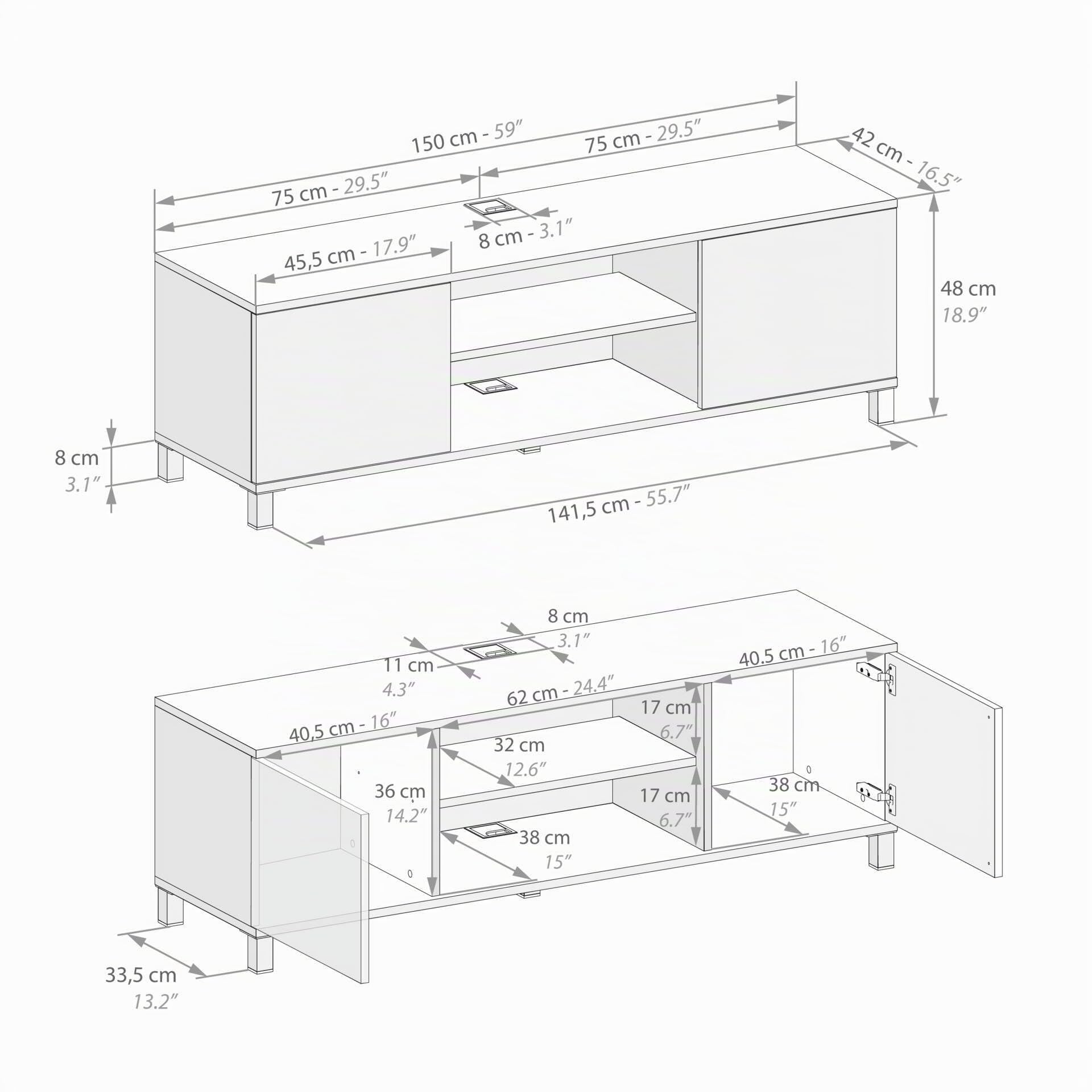 Mobili Fiver, Mobile Porta Tv Rachele, Rovere Rustico, 150 cmx42 cmx48 cm, Mobile Tv moderno per tv fino a 65'', Made in Italy