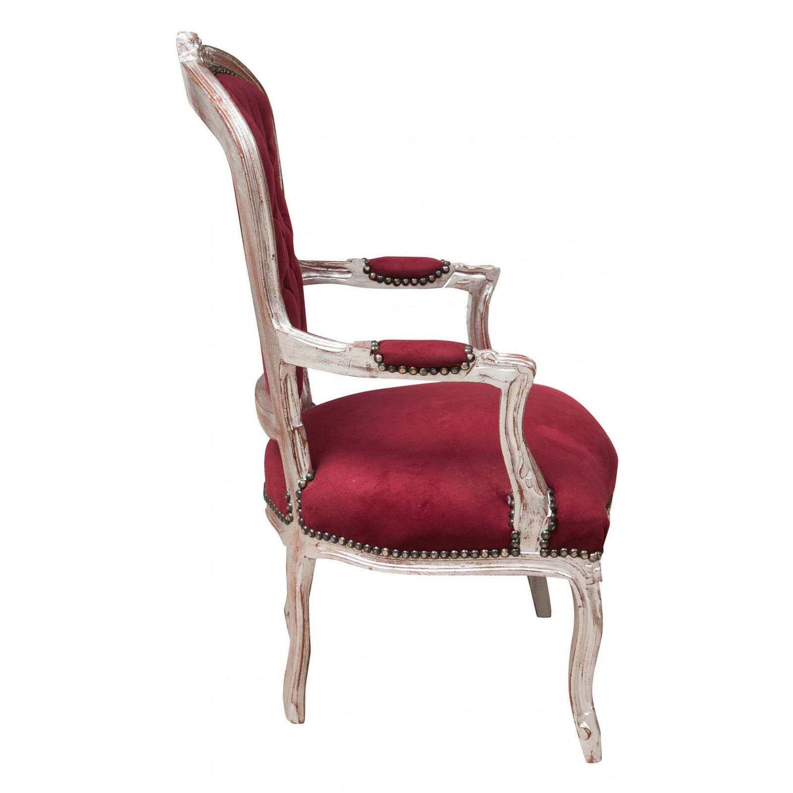 Biscottini Poltrona barocca 102x67x65 cm | Sedie luigi XVI imbottite | Sedia salotto in velluto rosso stile francese | Poltrone stile particolare