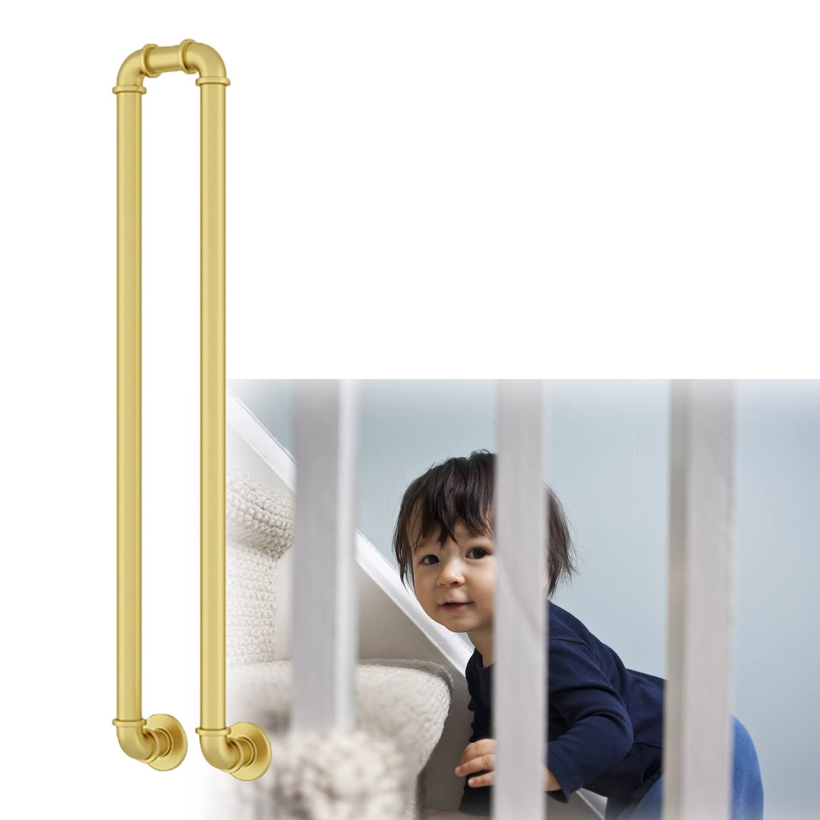 Meiiron Gold Side Mount Staircase Handrails For Indoor Stairs - Balusters, U-Shaped Retro Metal Balcony Railing, Garden/Loft/Corridor/Villa/Hotel Non-Slip Safety Hand Rail ( Color : Size : 65Cm(25.6") )