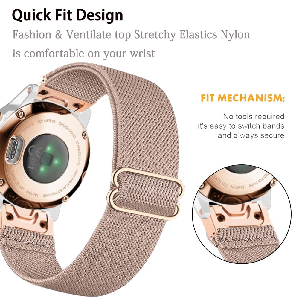 TUCOMO Elastic Nylon Wristband Compatible with Garmin Fenix 7S / Fenix 6S / Fenix 6S / Descent Mk2S, Quick Fit 20 mm Loop Stretchy Replacement Strap for Garmin Epix Pro 42 mm Men Women, stone - Image 4