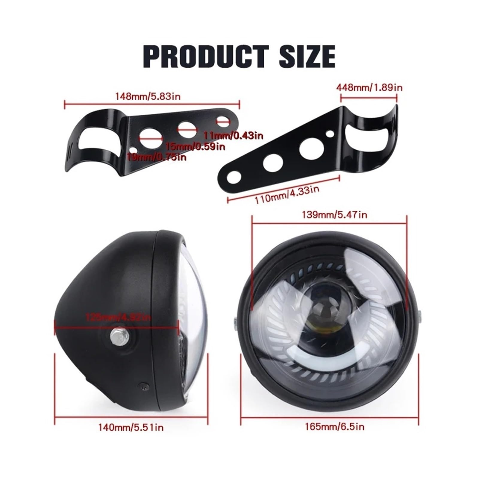 Faro Principale Per Moto Da 6,5 ​​pollici Retro Rotondo 12v 26w 6500k Con Kit Staffa Parti Modificate Fanale Anteriore Moto