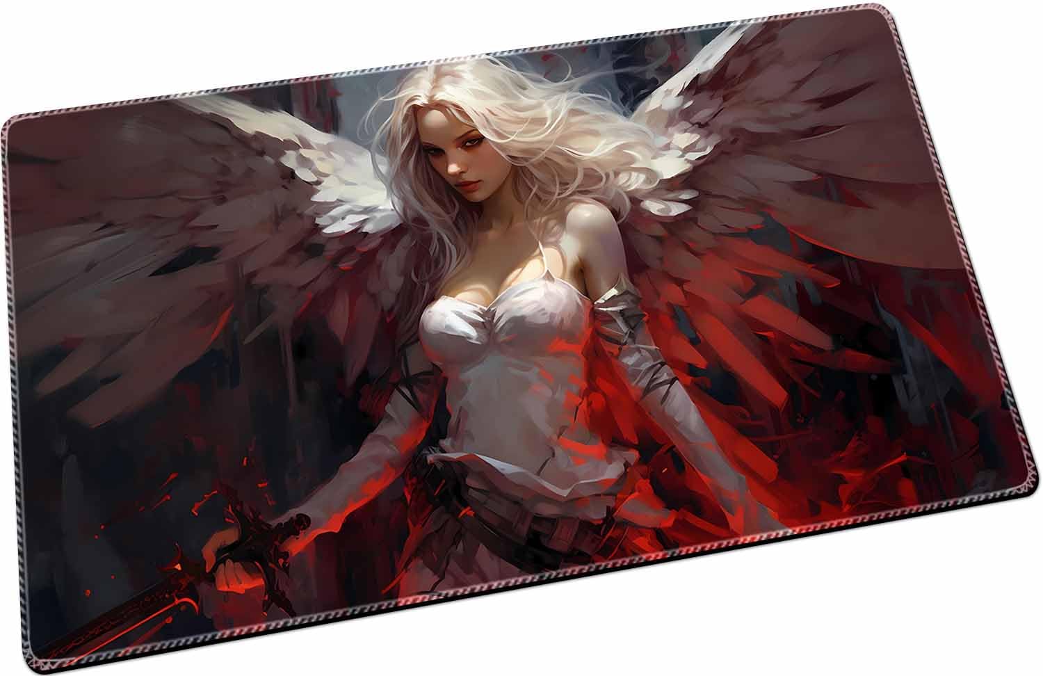 April Space Playmat for MTG & TCG，24x14 inches(Shining Angel-No Zone)