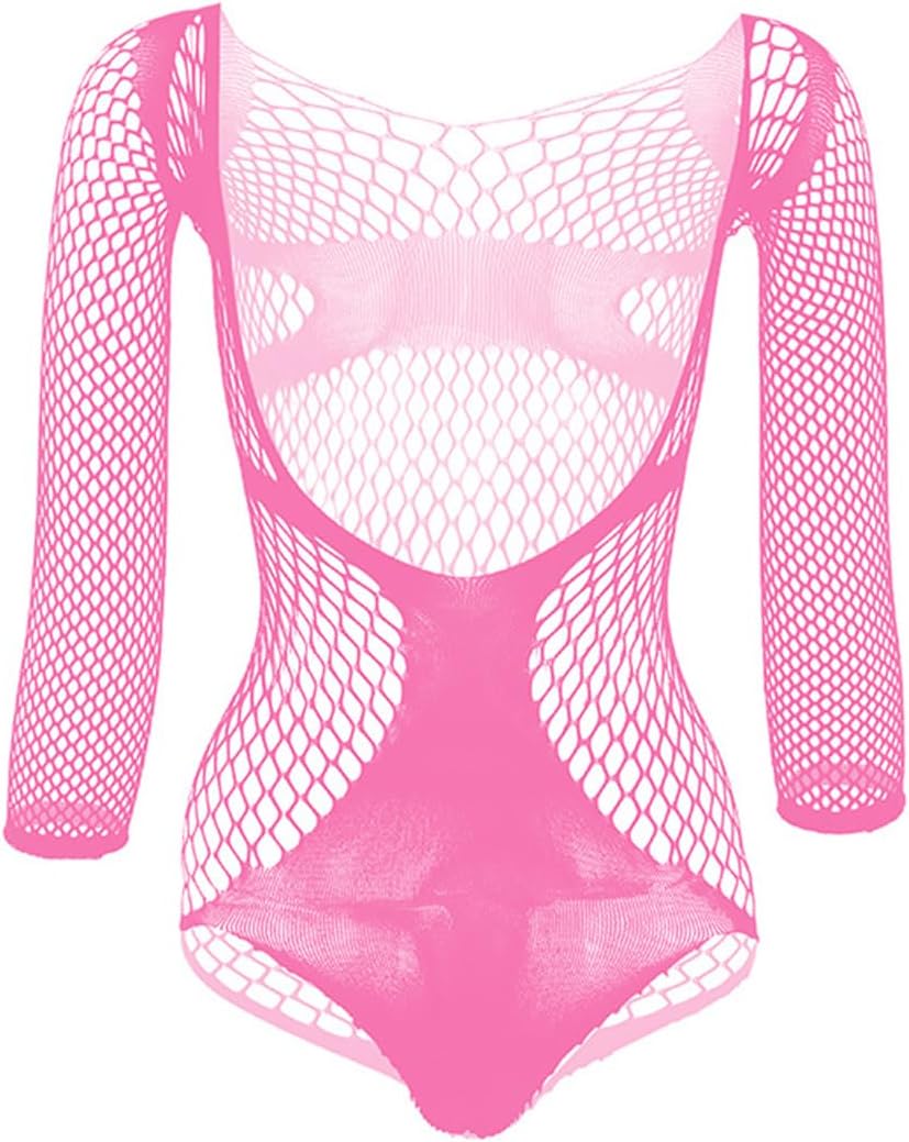 Men's Sexy Mesh Bodysuit, Long-Sleeve Fishnet One-Piece Thong, See-Through Sissy Lingerie, Erotic Nightwear for Men