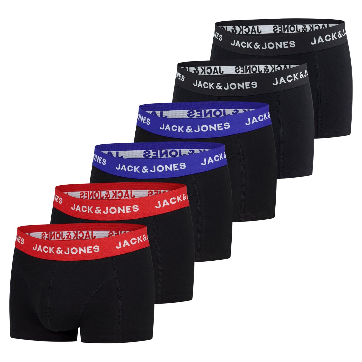 JACK & JONES Boxershorts Herren 6er Pack Basic Trunks Boxer Stretch Unterhosen Unterwäsche Retroshorts Set Baumwolle Schwarz Rot Grün Blau Grau S M L XL XXL 3XL 4XL 5XL 6XL 7XL 8XL
