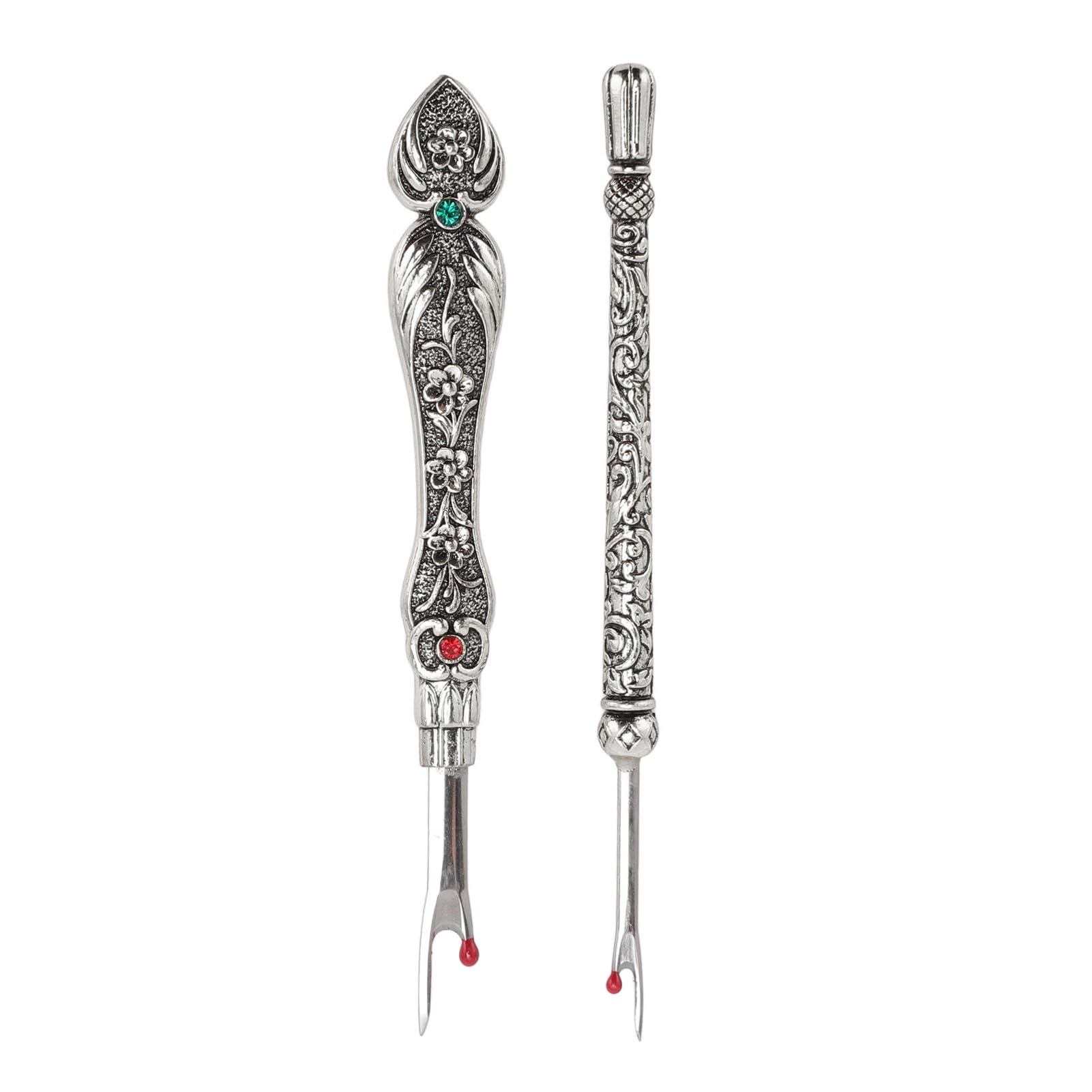 Respicefinem Vintage Metal Seam Ripper Set Hand Stitch Remover Tool for Sewing Leatherwork DIY Craft with Ergonomic Handle and Protective Red Ball Safety Tip (Silver)