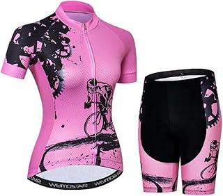 Cycling Jersey Set Women Bike Jersey Shorts Suit Padded Ladies MTB top Bottom Shirts Road Mountain Bicycle Clothes Clothing Uniform Summer Racing Blouse Breathable Riding Pink Size M
