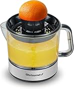 Elite Gourmet ETS623 BPA-Free Electric Citrus Juicer, Compact, Large Volume, Pulp Control, Oranges, Lemons, Limes, Grapefruits with Easy Pour Spout, 24oz, Black/Stainless Steel