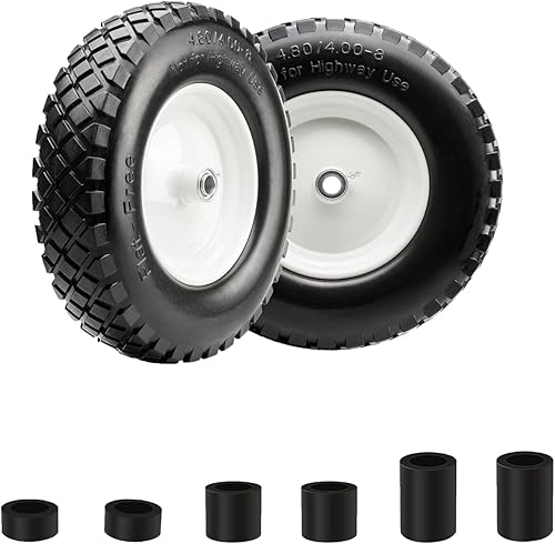 Miniatura 9 de Neumático sólido de poliuretano plano de 16 pulgadas, 4.804.00-8 pulgadas con rodamiento de bolas de 34 pulgadas, neumático universal para