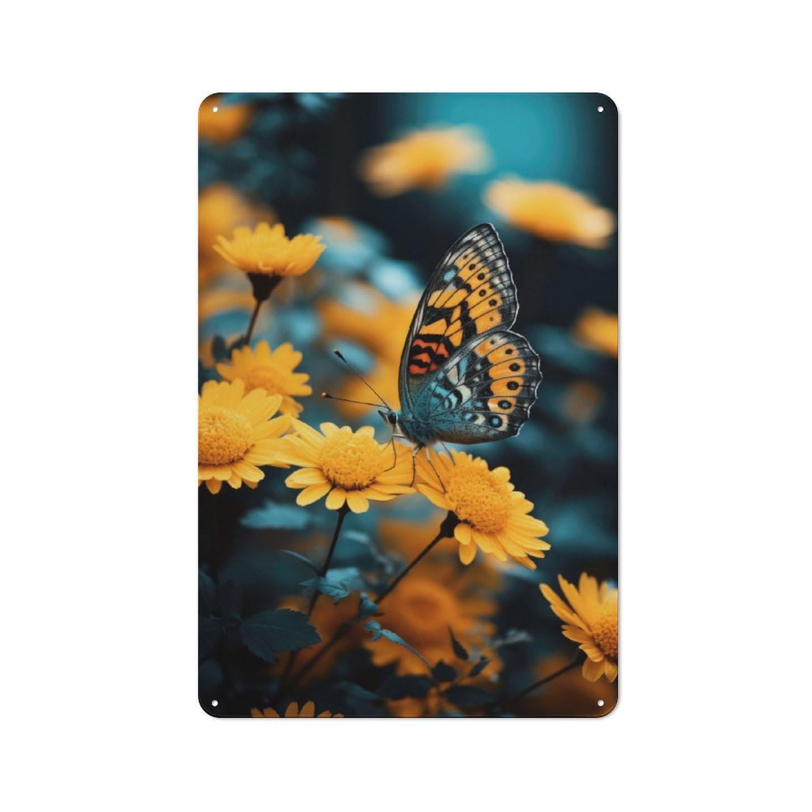 Junmoney Butterfly On Yellow Flower Vintage Metal Sign 30X20cm For Workshop Wall, With Clear Vintage Wall Decor Character