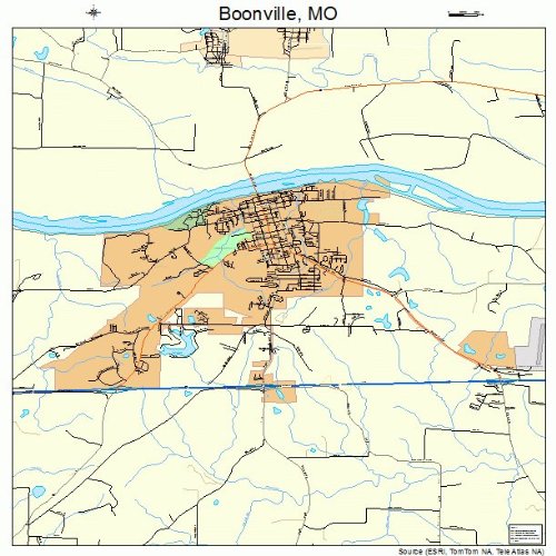 Large Street &amp; Road Map of Boonville, Missouri MO - Printed poster size wall atlas of your home ...