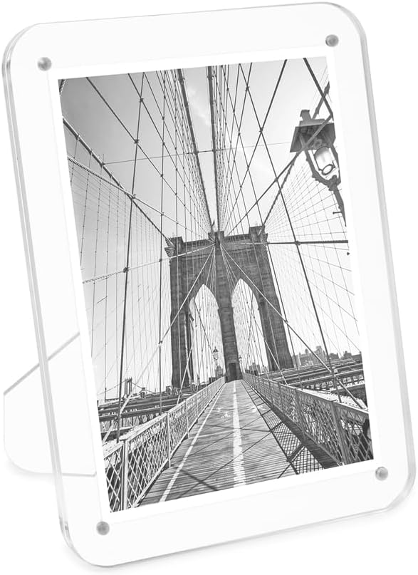 Isaac Jacobs 8x10 Clear Plain Rounded Corner Acrylic Picture Frame, Magnetic Photo Frame, Made for Tabletop Display with Two-Way Easel (8x10, Clear)