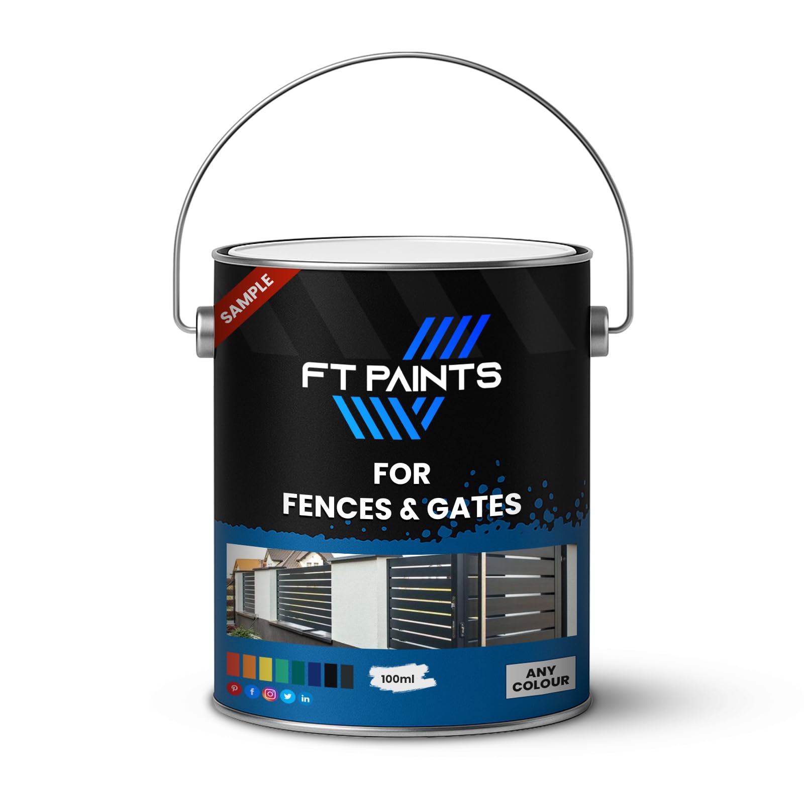 FT Paints Sample 100ml 1K Metal Satin Paint For Fences & Gates- RAL 9005-Jet Black