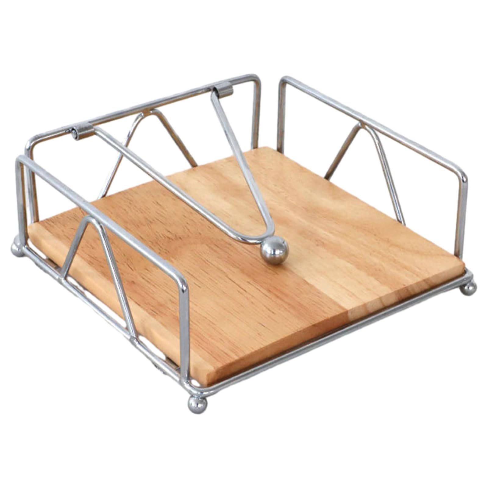 Flat Napkin Holder, Metal Kitchen Napkin Holder with Wooden Base