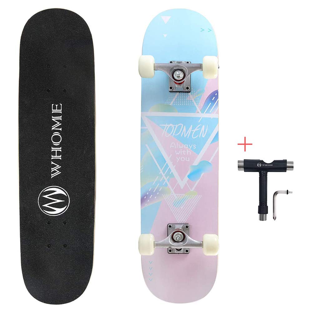 Planche À roulettes Professionnelle, 31 "Double Kick Concave Street Skateboard 8 Layer Alpine Hard Rock Maple Deck, Skateboard pour Adulte, Jeune, Enfant Et Débutant,C