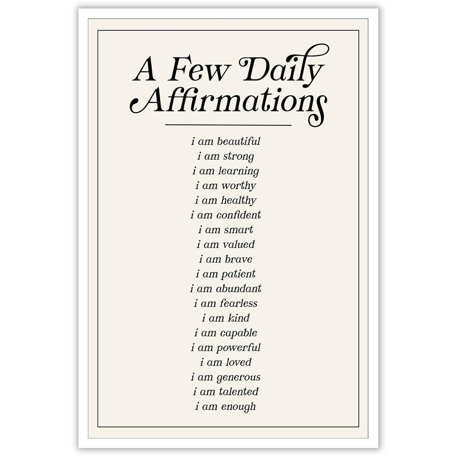 Black & White Daily Affirmations Canvas Wall Art - Preppy Motivational Posters, Y2k Retro Aesthetic Prints For College Dorm Room Decor 16x24in
