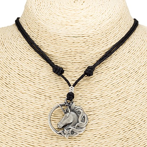 BlueRica Unicorn Head on Adjustable Black Cord Necklace (Old Silver Finish)2