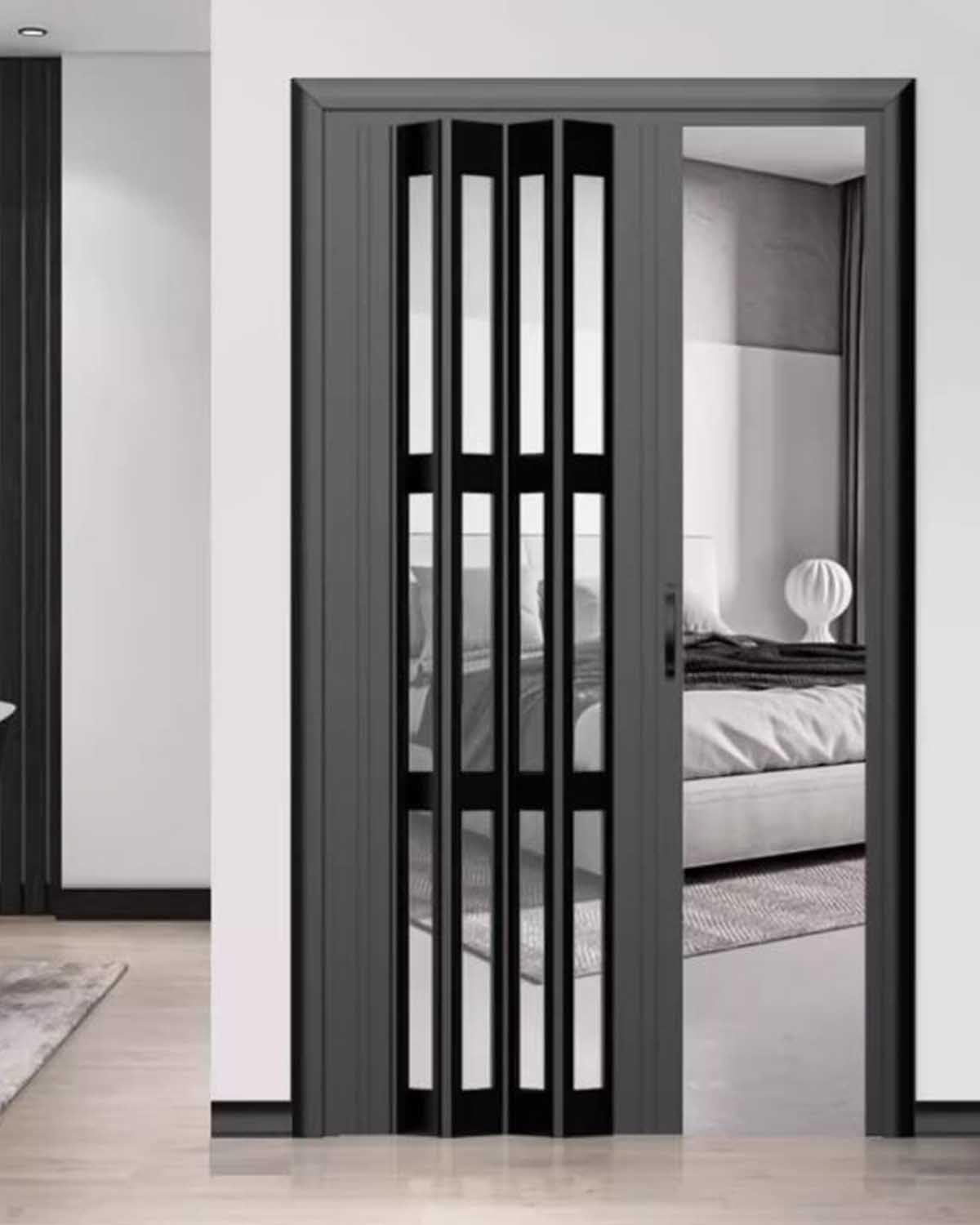 Zimgod Black Concertina Door Pvc Internal Folding Door, Doorway Sliding Door For Bedroom Hallway, Room Divider Foldable Gate Partition, Pantry Closet Entry Accordion Doors Screen(,35X80in (89X203cm))