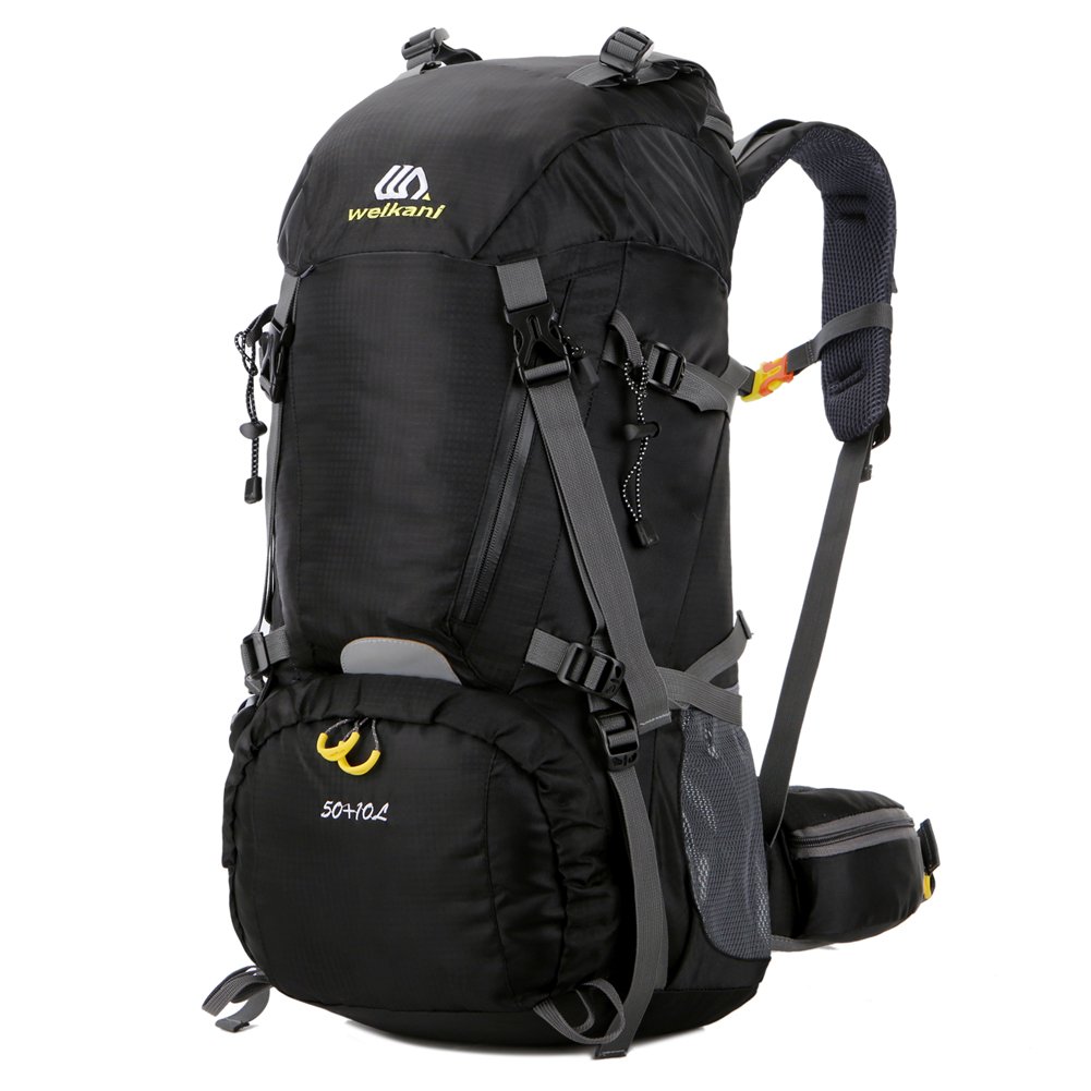 SHADOW DOMAIN Mochila de Senderismo 45L + 5L 60L 65L+5LImpermeable Mochila de Senderismo con Cubierta Lluvia (04 Negro, 50L+10L)