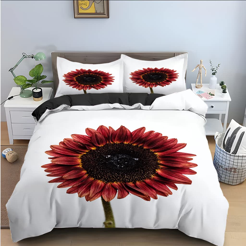 Housse de Couette 240x260 Marguerite Blanche Microfibre Anti-Pli Parure Lit