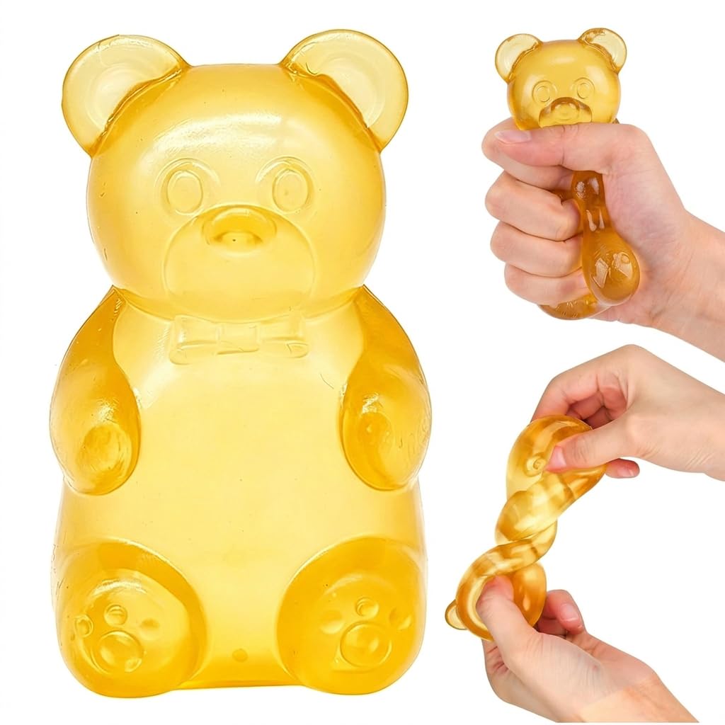 Bear Fidget Toys, Gummy Bear Squeeze Toy, Soft Stretchy Jelly Bear Squishy Toy, Anxiety Relief Sensory For Anxiety Relief Great As Festival Favor-8*4.5CM-Suitable for Teenagers or adults (yellow)