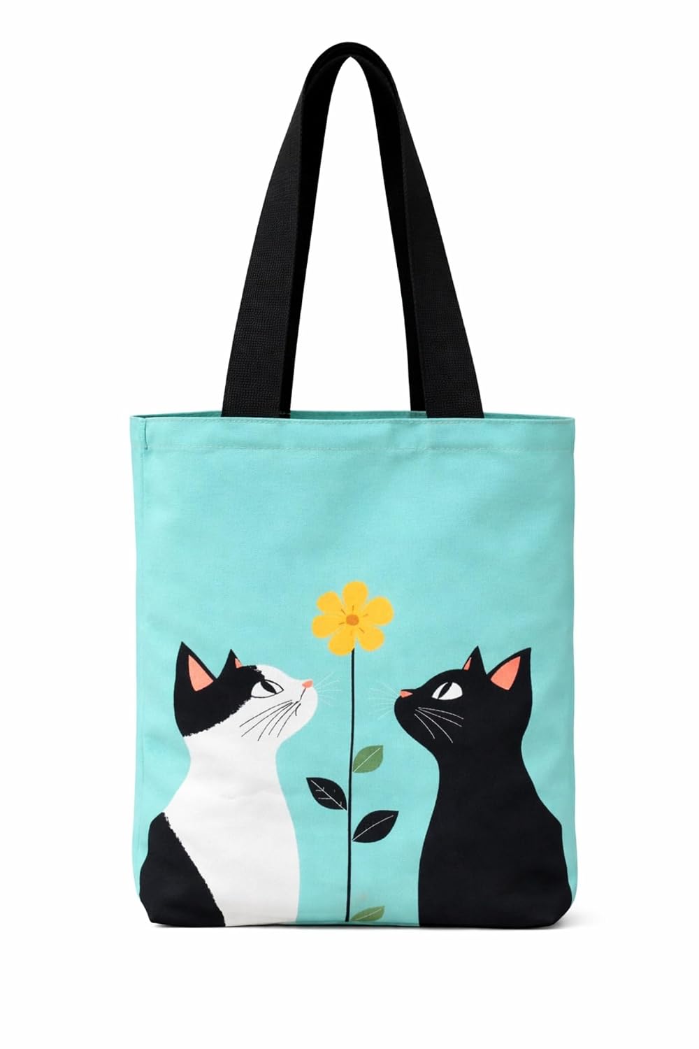 THE SACK CO. Cat and Flower Illustration Handbag, Teal Background, Black and White Cat Design - Review, Price and Buying Guide