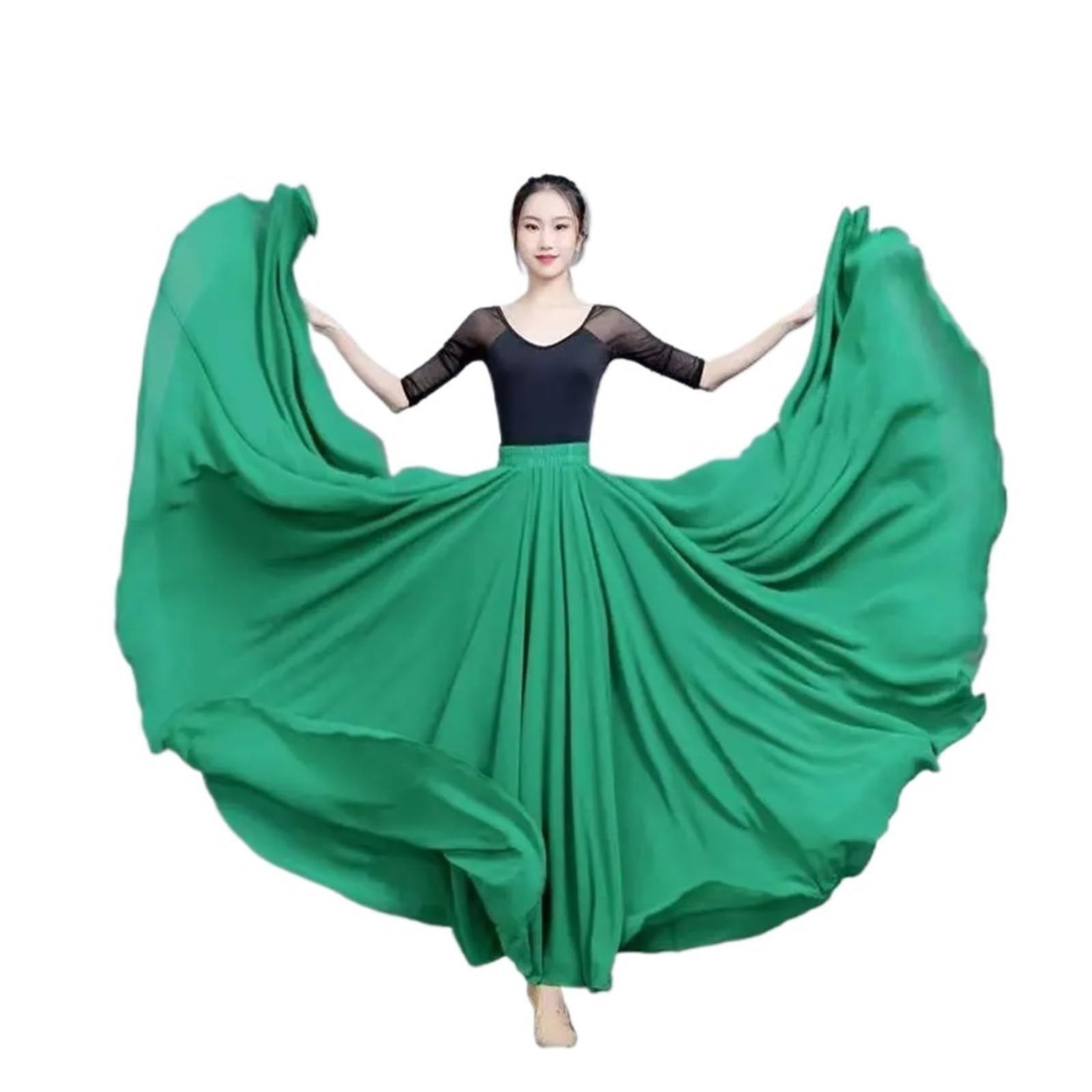 720-Grad-Chiffonrock for Ballett, Bauchtanz, Damen, doppellagige Lange Röcke, Tänzer-Übungskleidung, Bühnenauftrittsröcke Festival Performance Kleidung(Light Green,XS Length 80cm)