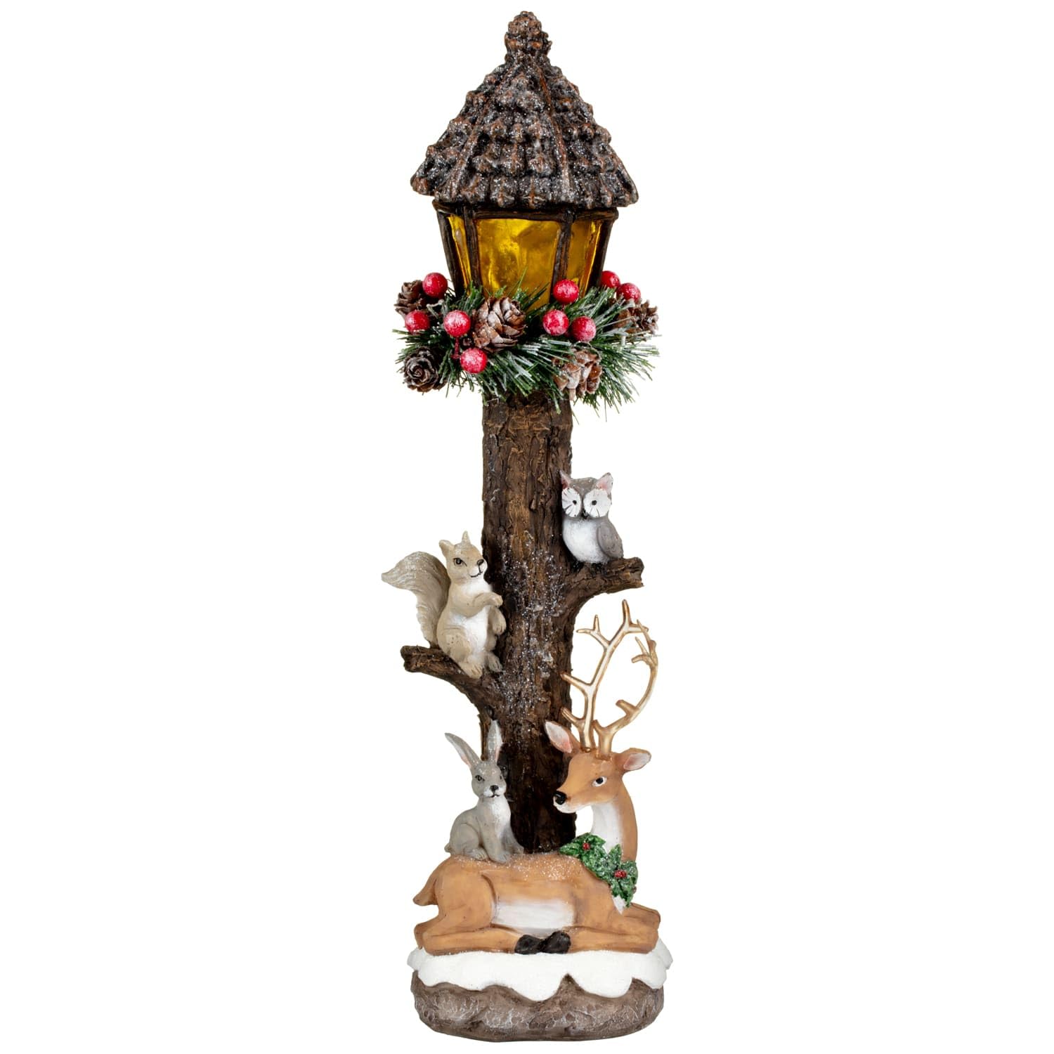 BargainsMania Light Up Woodland Lamp Post - Weight: 0.5kg - Dimensions: 10.4 X 11 X 36.5cm - Materials: 45% Polyresin, 50% Stonepowder, 3% Plastic, 2% Pinecone (Reindeer)